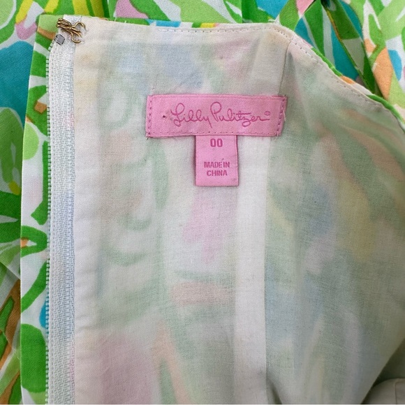 Lilly Pulitzer Ollie Dress in Elephant Ears Green Pink Size 00 Spaghetti Strap - Picture 9 of 11